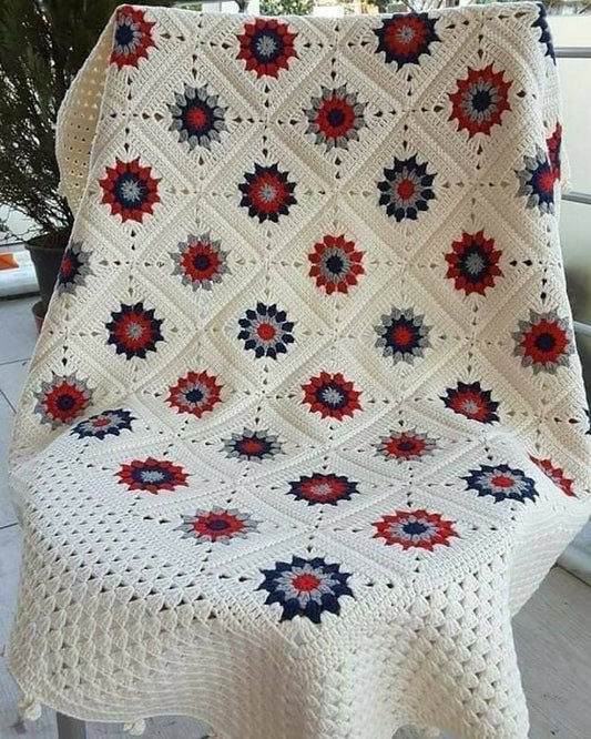Floral Granny Square Crochet Bed Cover