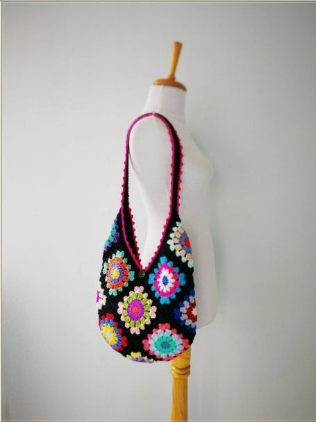 Long Handle Granny Square Crochet Tote bag