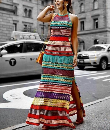 Handmade Striped Crochet Dress
