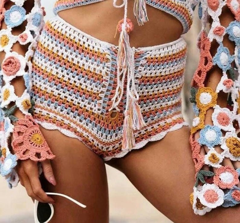 Original Lace Crochet Swim Shorts - Crochet Beachwear - Handmade Crochet Shorts