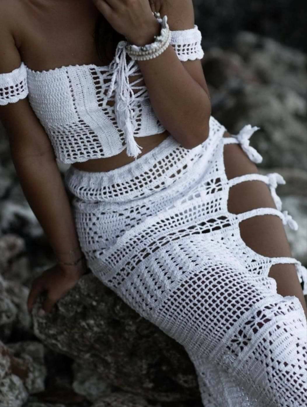 Lace Crochet Outfit, Top and Bottom Cover up