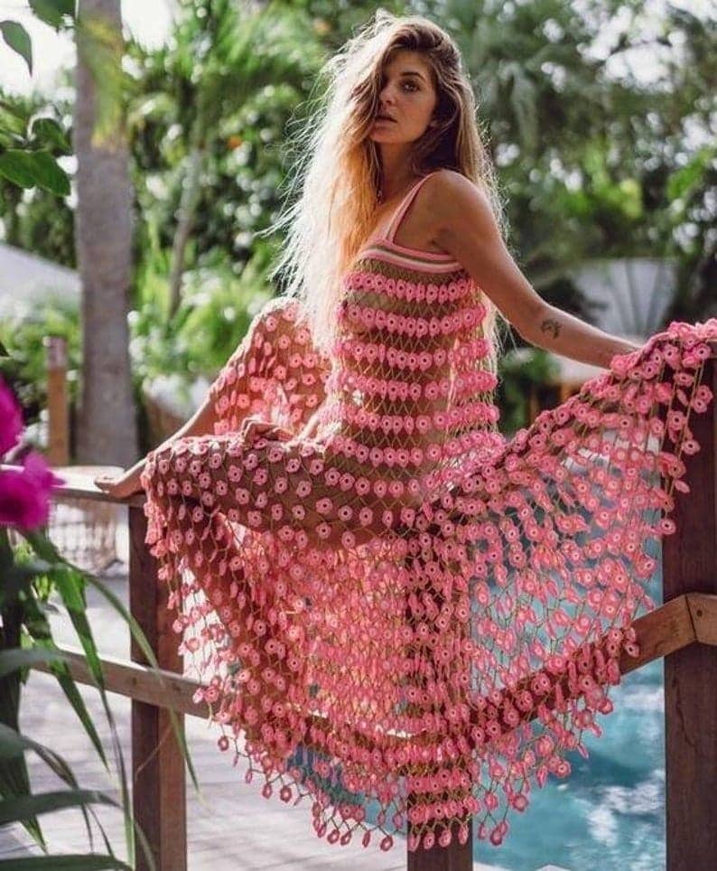 Flower power Crochet Mini Beach Dress