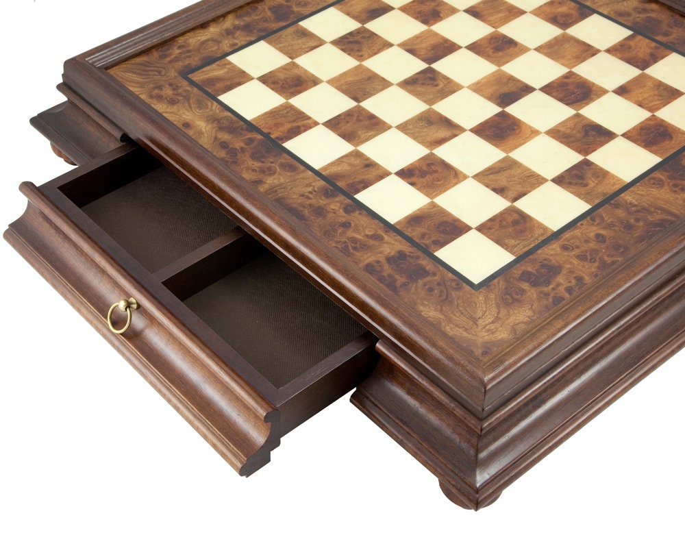 Wood Chess Cabinet with Drawer, Mahogany and Oakwood Chessboard Cabinet with Drawer. Christmas Gift