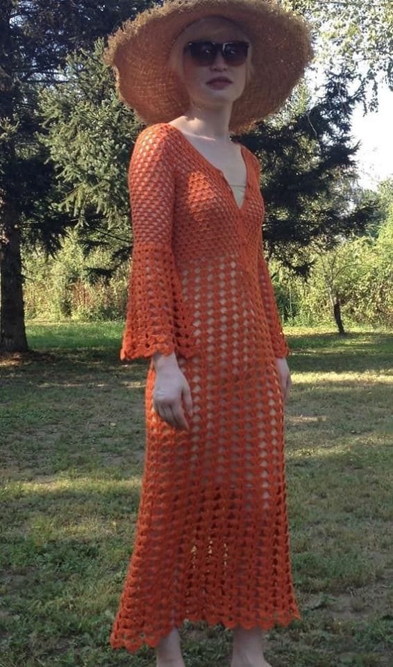 Gypsy Boho Dress - Sexy flowing Crochet - Long bell sleeves - lace crochet dress - Handmade crochet maxi  dress - Hippie mini dress