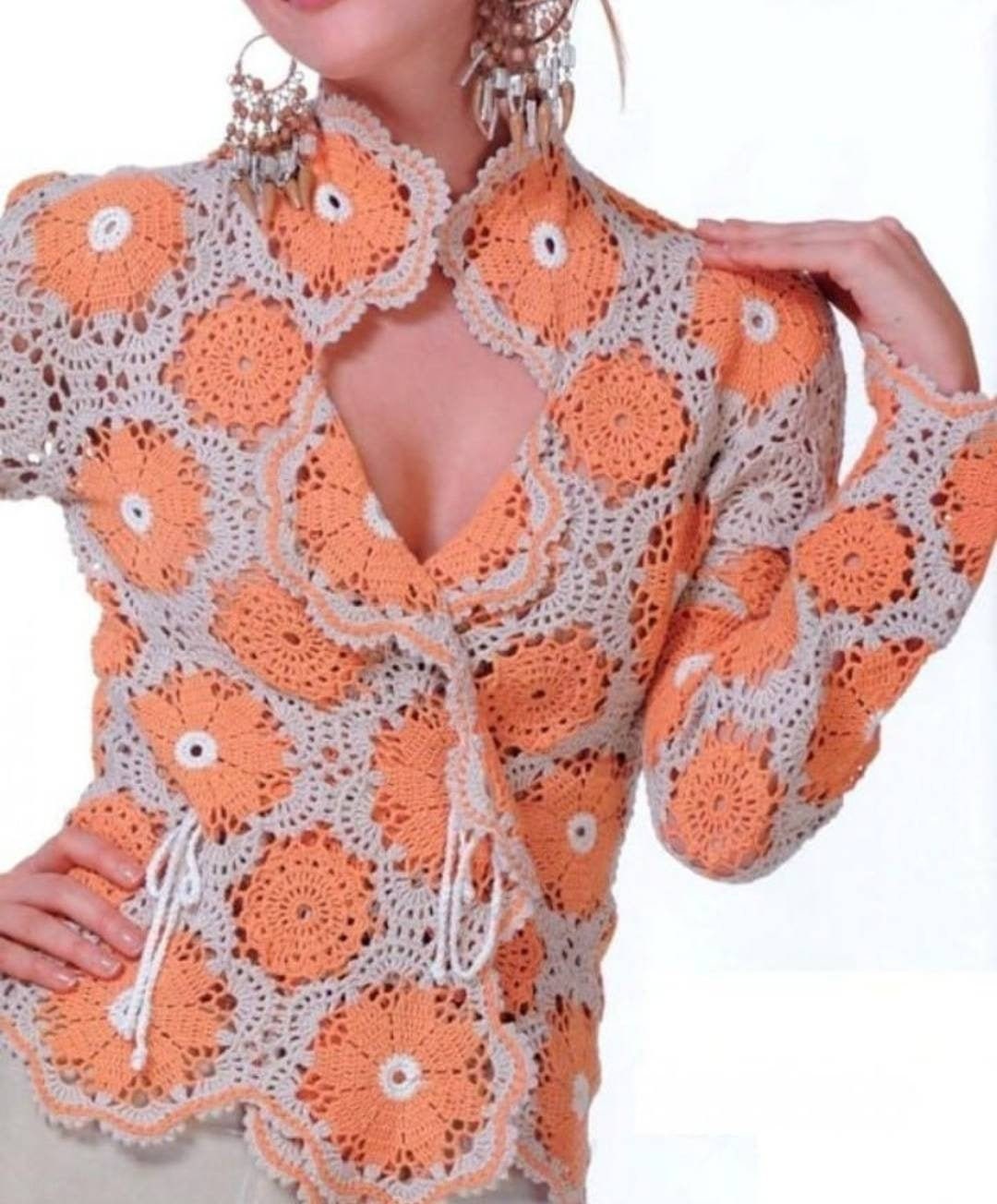 Double Breasted Crochet Floral Jacket