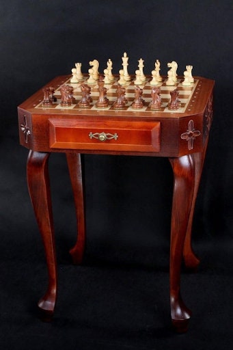 Solid Mahogany Wood Luis 15 Chess Table. Christmas Gift