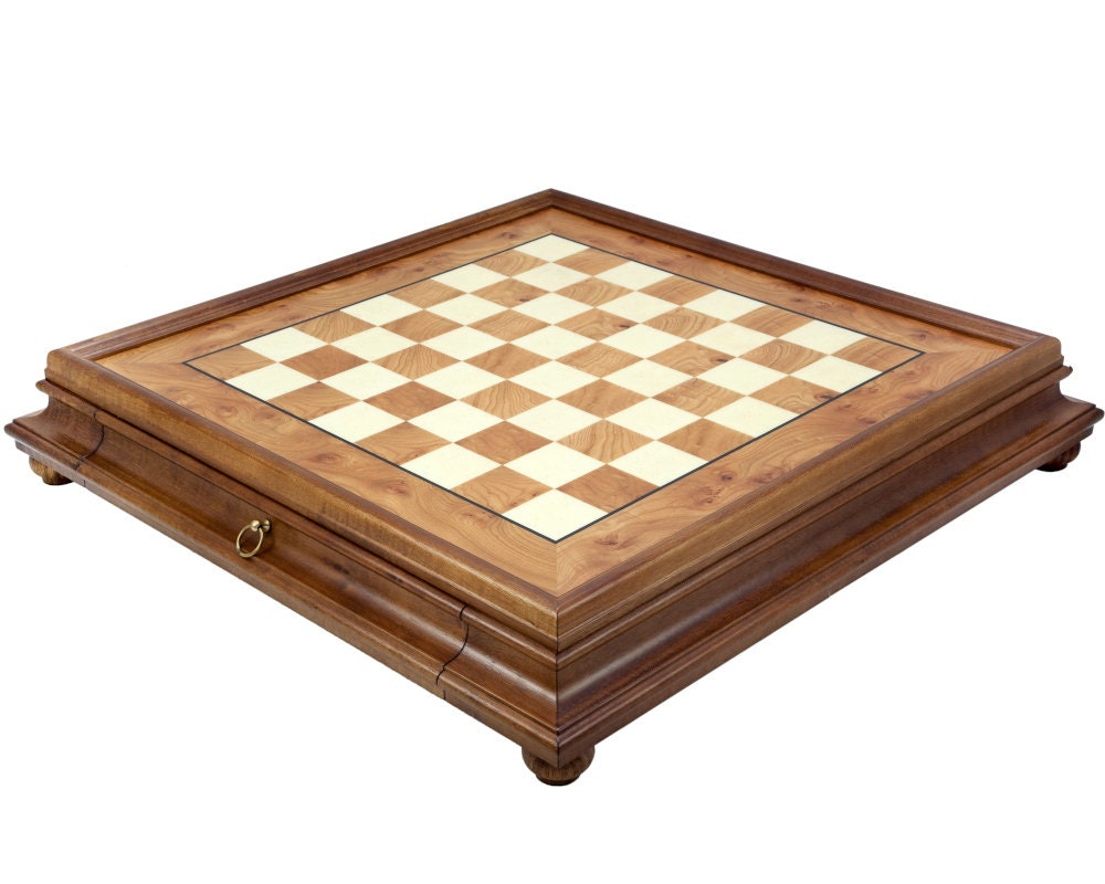 Wood Chess Cabinet with Drawer, Mahogany and Oakwood Chessboard Cabinet with Drawer. Christmas Gift