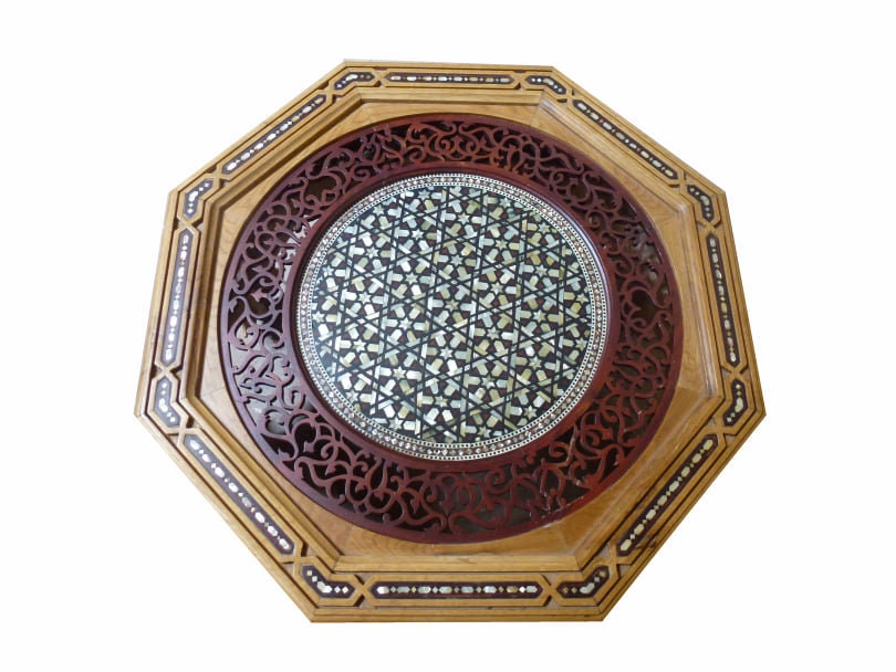 Wooden Arquette Carved Low Centre Table, levantine arabic furniture ,Octagonal shape