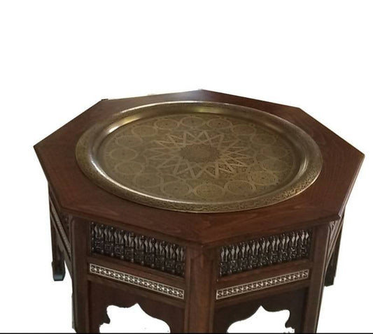 Arabesque Carved Centre Table With Copper Tray