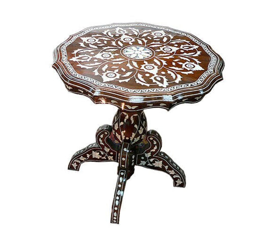 Syrian Round  Side Table, Mother of pearl inlaid Arabesque