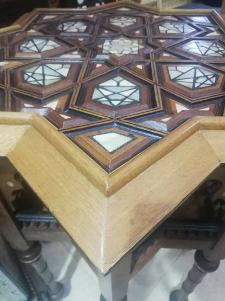 Egyptian Ornamented Arabesque Octagram Side Table