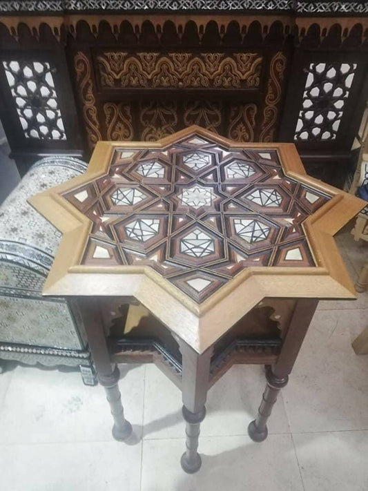 Egyptian Ornamented Arabesque Octagram Side Table