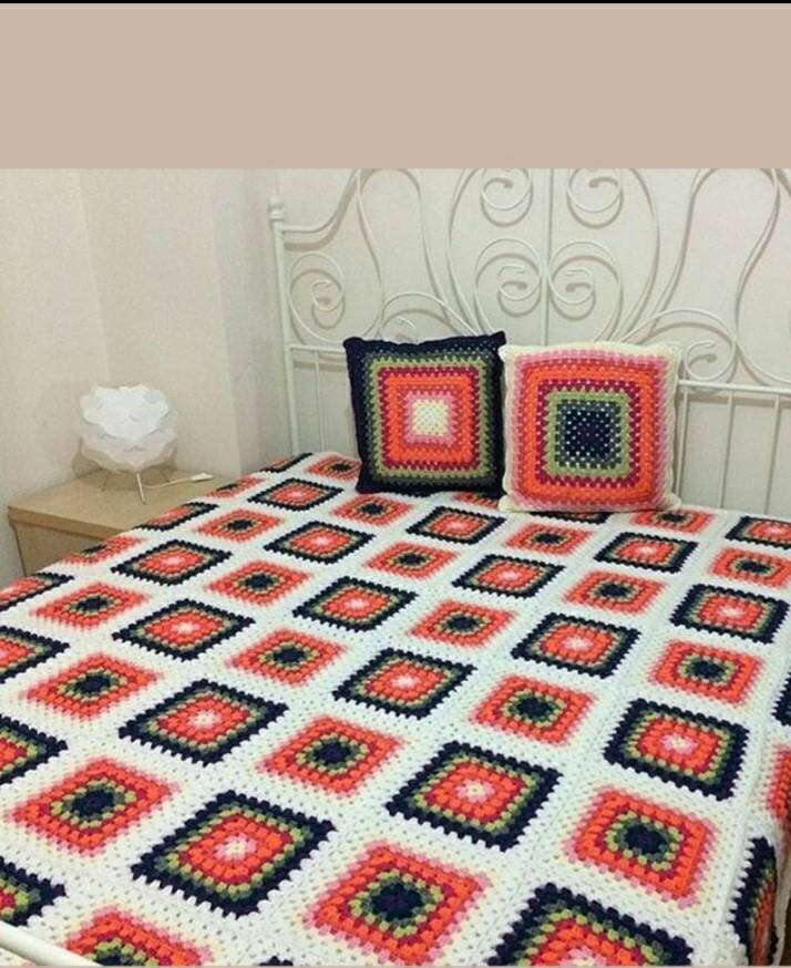 Flower of the Forest Granny Square Bed Cover and Cushions