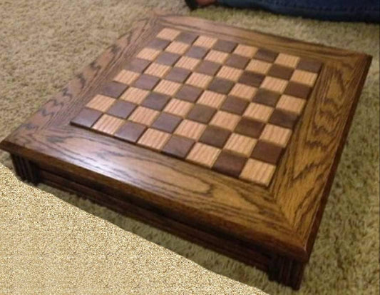 Solid Beech Pine Wood Chessboard Box with Drawer. Christmas Gift