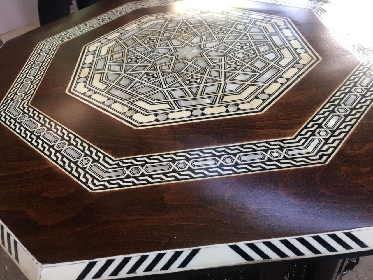 Vintage, Octagon Arabesque Side Table, Mother Of Pearl Inlay