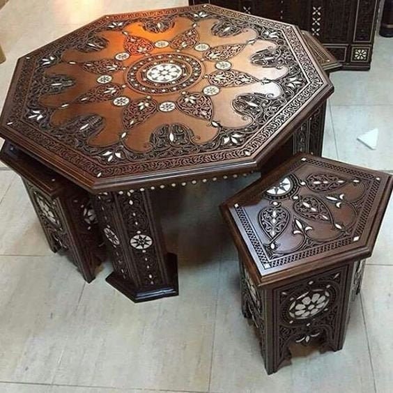 Arabesque Centre Table with 4 small Mobile Side Tables