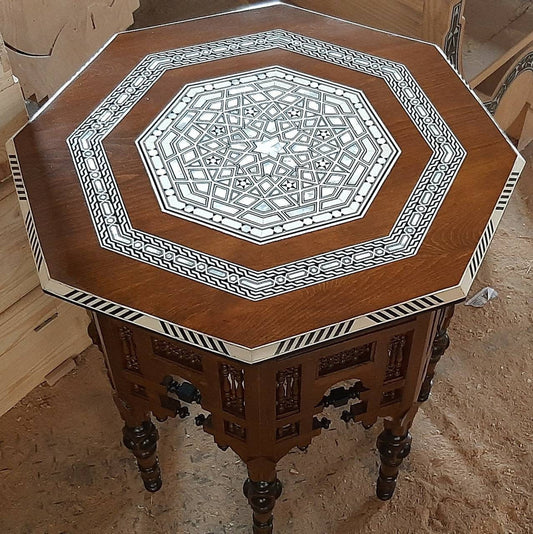 Vintage, Octagon Arabesque Side Table, Mother Of Pearl Inlay