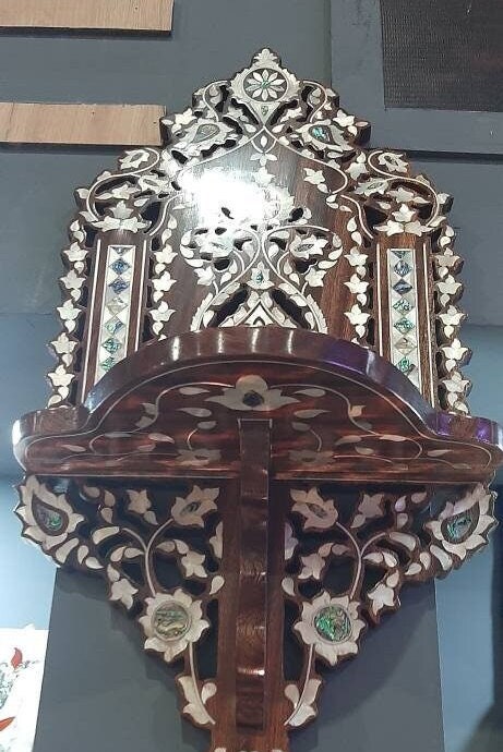 Wooden Lantern (Meshkah) Shelf with Mother of Pearl Inlay