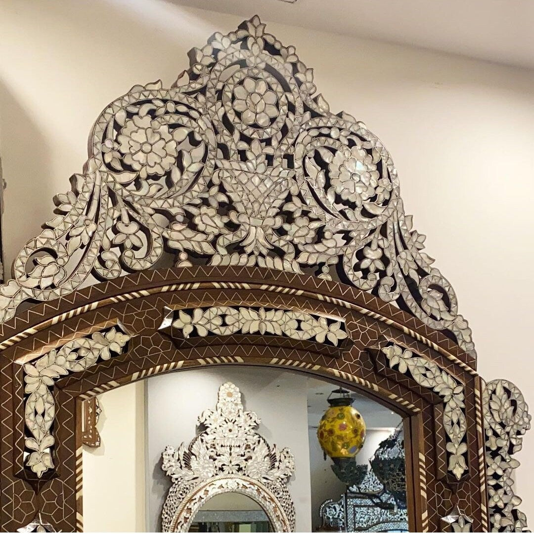 Syrian mother of pearl mirror frames carved by hand