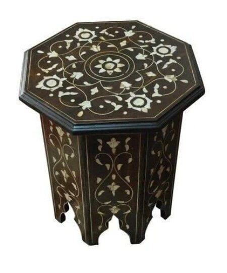 Octagon Carved Side Table Inlaid with mother of pearl