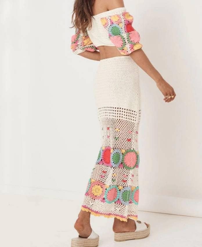 Off Shoulder Puff Sleeve Maxi Skirt Outfit