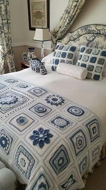 Flower of the Forest Granny Square Bed Cover and Cushions