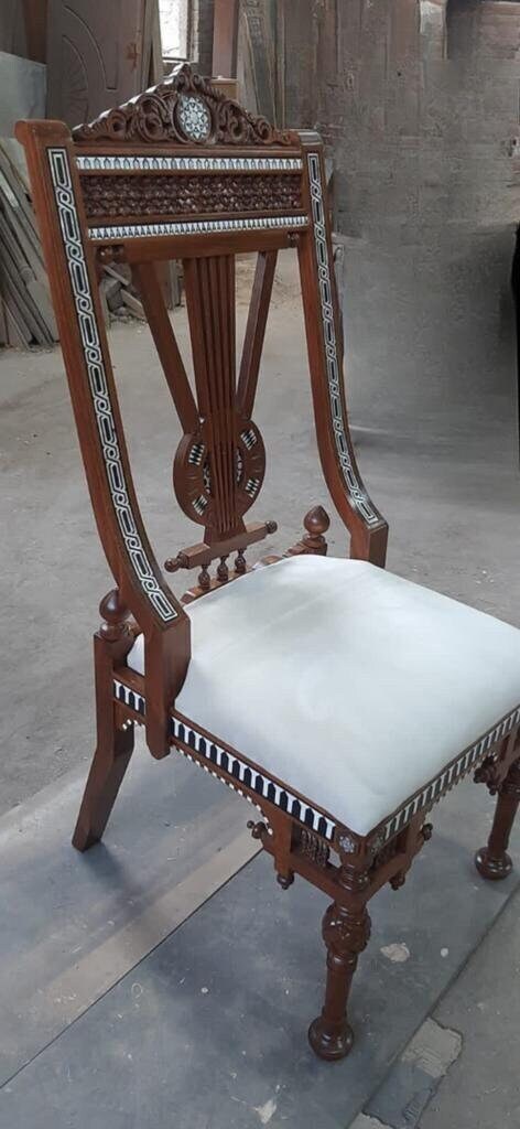 Twin Classic Carved Dining Chairs with Mother of Pearl Inlay