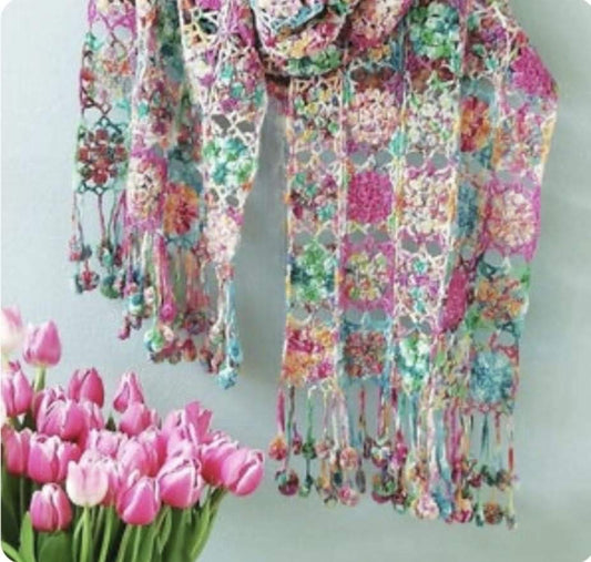 Rainbow Flower Crochet Lace Shawl