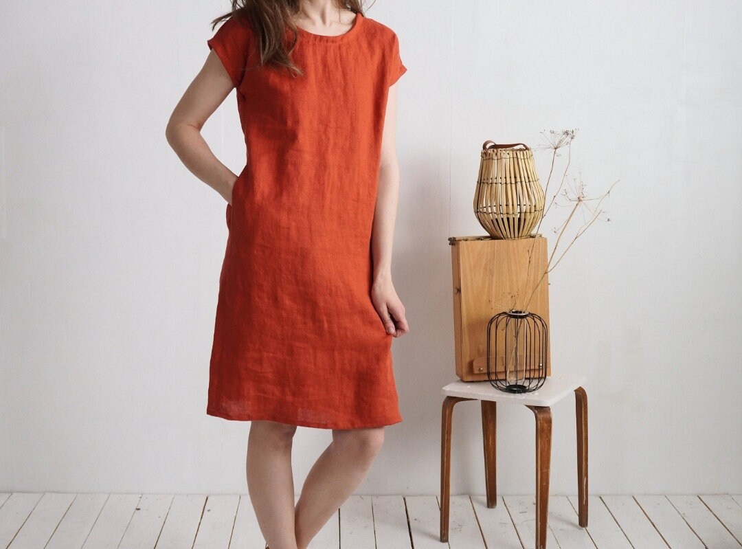 Sleeveless Cotton Linen A-Line Midi Dress