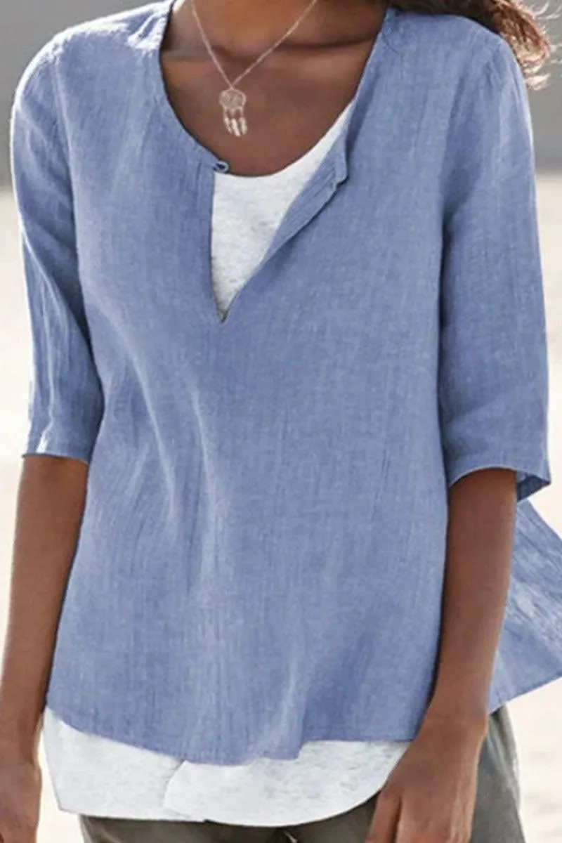 Cotton Linen Long Sleeve Shirt / Blouse