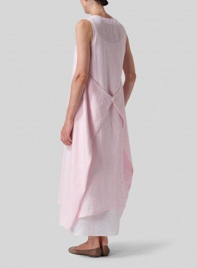 Cotton Linen Halter Maxi 2 Layer Flare Dress