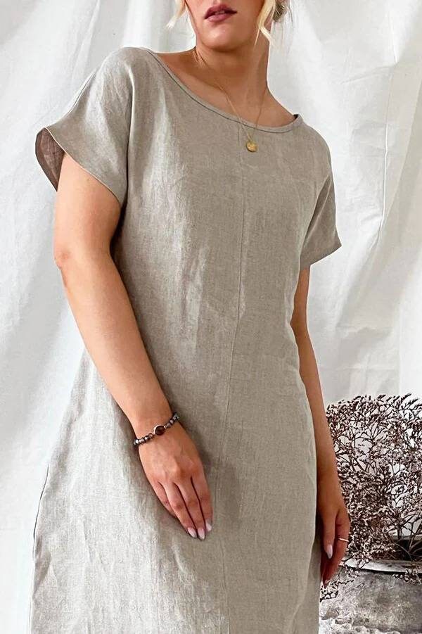 Sleeveless Cotton Linen A-Line Midi Dress