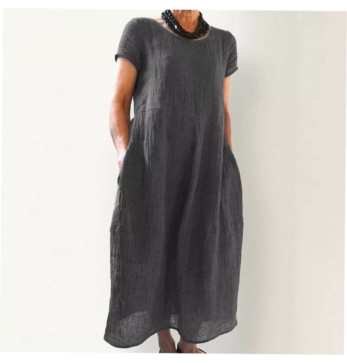 Cotton Linen Short Sleeve Maxi Dress