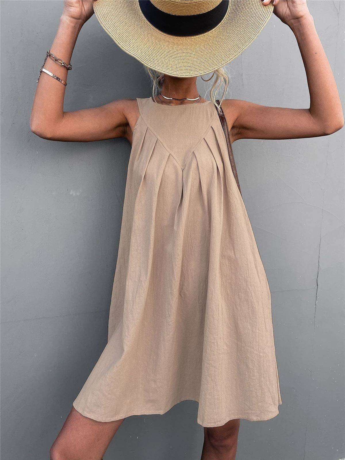 Sleeveless Mini A-Line Cotton Linen Dress