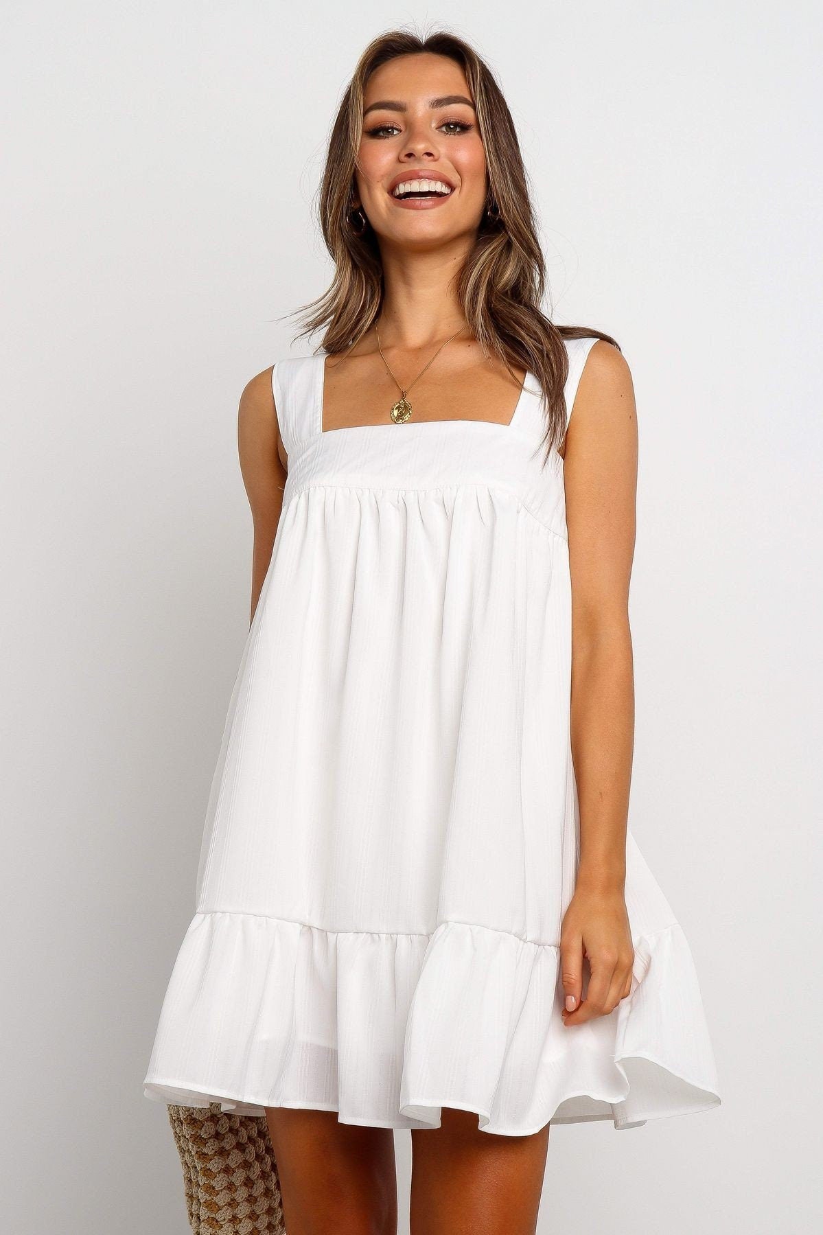 Cotton Linen Sleeveless Bias Cut Mini Dress